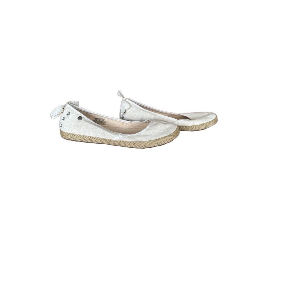 UGG Womens Cream Sheepskin Lined Back Lace With Bow Slip On Flat Shoes Size 8